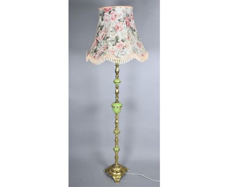 A Mid 20th Century Brass and Onyx Standard Lamp and Shade 