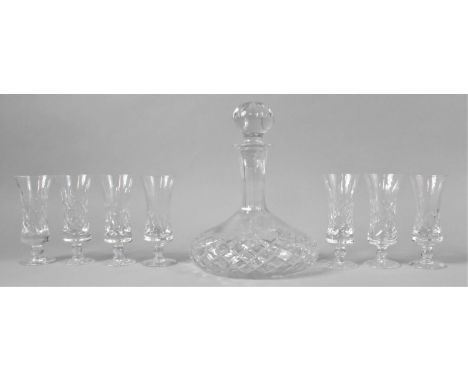 A Set of Seven Cut Glass Brierley Sherry Schooners together with a Cut Glass Ships Decanter 