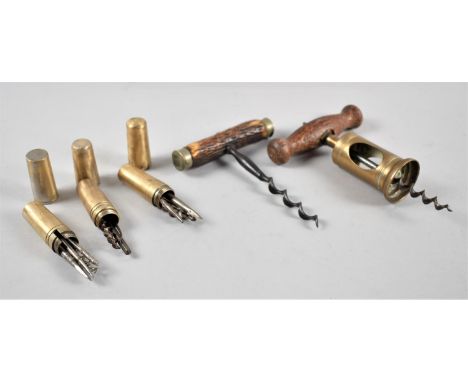A Collection of Five Vintage Brass Mounted Corkscrews 