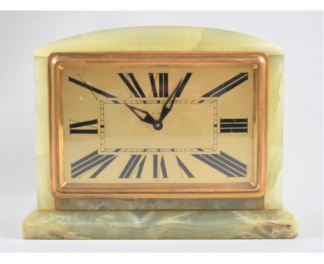 An Art Deco Onyx Mantel Clock with French Eight Day Movement by Bayard, Working Order, 19cms Wide 