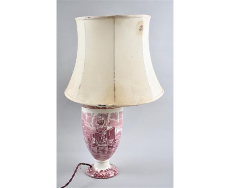 A Wedgwood of Etruria Ferrara Pattern Vase SHaped Ceramic Table Lamp and Shed, 46cms High 