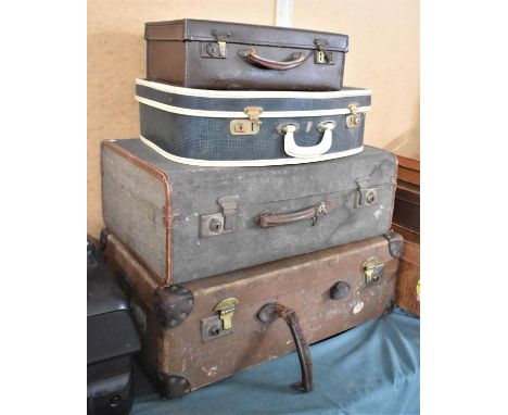 A Collection of Four Vintage Suitcases, The Largest 86cms Wide 