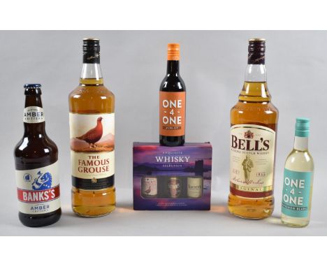 Two Litre Bottles of Blended Scotch Whisky, Bells and Famous Grouse Together with a Miniature Whisky Selection, Wines and Bee