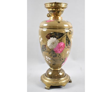 A Late Victorian Ceramic Oil Lamp of Vase Form on Circular Bass Base, 38cms High 