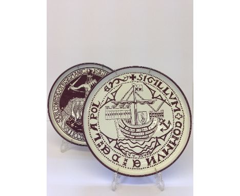 A pair of  Poole Pottery Montacute Charter plaques by Guy Sydenham and Tony Morris, made in a Limited Edition of 25 pairs to 