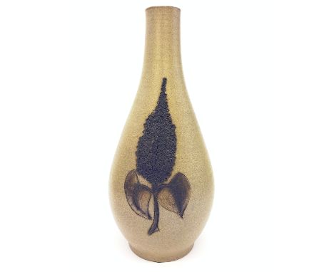 A Poole Pottery Atlantis stoneware vase by Guy Sydenham, decorated with a simple flower head and leaves (possibly lilac) with