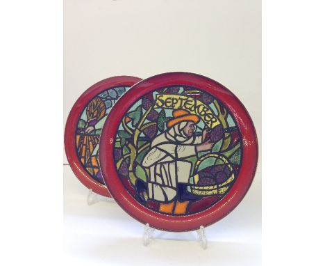 A Poole Pottery Medieval Calendar plate, designed by Tony Morris in a Limited Edition: SEPTEMBER, 559/1000, painted by J. F. 