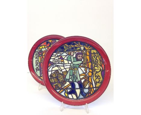 A Poole Pottery Medieval Calendar plate, designed by Tony Morris in a Limited Edition: JANUARY, 819/1000, painted by S. M. Al