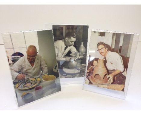 A postcard depicting Guy Sydenham working at a hand thrown wheel at Poole Pottery circa 1953 together with a photograph of To