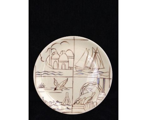 A Poole Pottery Studio plate, decorated by Nikki Massarella in four Tearoom Tile designs (8.25 inches) after original designs