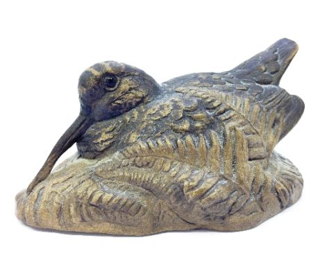 A Poole Pottery Barbara Linley Adams stoneware model of a Woodcock (beak resting on ground), impressed mark and decorator's m