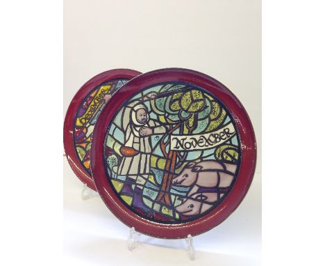 A Poole Pottery Medieval Calendar plate, designed by Tony Morris in a Limited Edition: NOVEMBER, 834/1000, painted by S. M. P