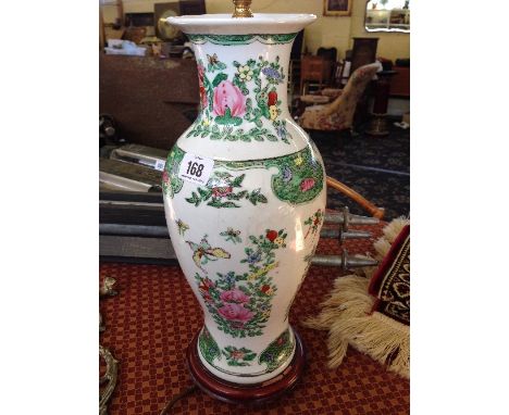 A Chinese porcelain style Famille Rose decorated lamp base.