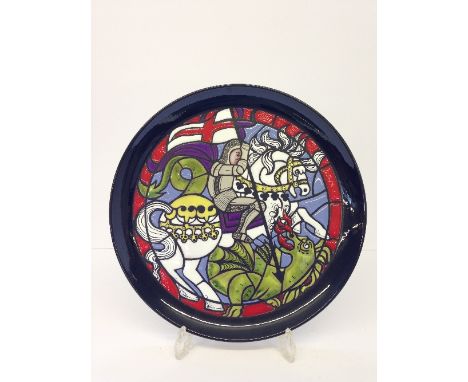 A Poole Pottery Saint George plate, designed by Tony Morris in a Limited Edition, 174/1000, painted by L. J. Wills.