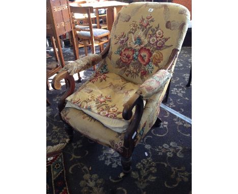 A 19th century mahogany framed ladies' armchair.