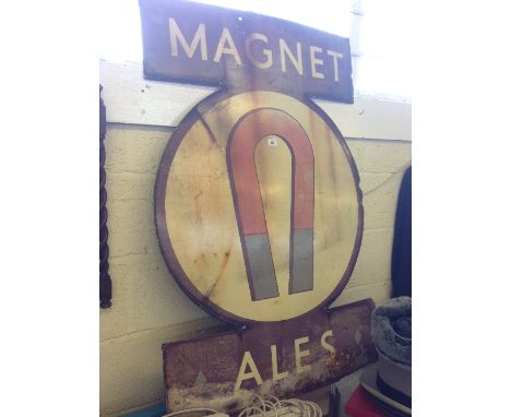 A large early 20th century Magnet Ales enamel metal advertising sign.