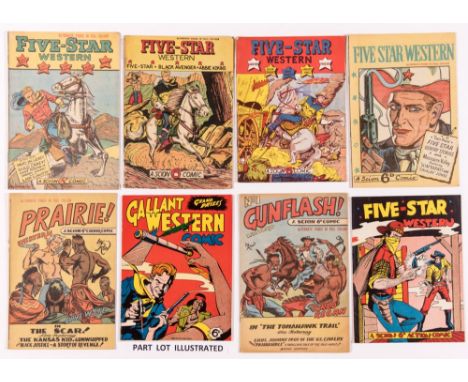 Scion Cowboys (1950s). Five-Star Western 3-5, 7 and 6 different n.n. Gallant Western 3 and n.n., Gunflash 1, 2, Prairie 1, 2 