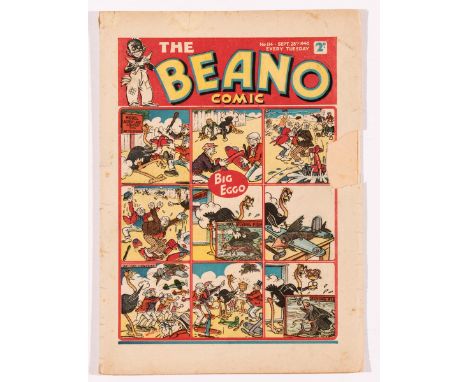 Beano 114 (1940). Propaganda war issue. Luftwaffe capture Pansy Potter. Front cover edge piece torn away. Light tan pages [gd