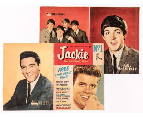 Jackie Magazine 1 (1964) with Beatles centrefold poster. Light tan pages [vg]
