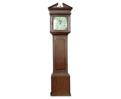 AN EARLY 19TH CENTURY OAK AND CROSSBANDED THIRTY HOUR LONGCASE CLOCK, THE PAINTED DIAL INSCRIBED JN WAINWRIGHT NOTTINGHAM, 20