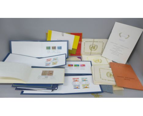 A collection of United Nations Complimentary First Day of Issue stamps, from the Assistant Secretary-General for General Serv