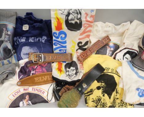 Elvis Presley collection of t-shirts and belts, etc., fifteen items