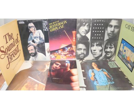 A box of rock and pop LP records, various including The Best of Nice, Bob Dylan, Cat Stevens, Jeff Beck and Jefferson Airplan