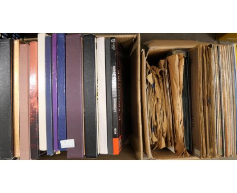 Two boxes of vinyl album records that include a collection of thirteen boxed sets of classical and easy listening albums, som
