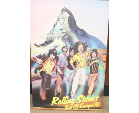 A Rolling Stones 1976 European Tour poster, glued onto board