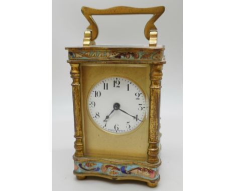 A small French carriage clock, gilt brass with cloisonne detail, 8cm tall
