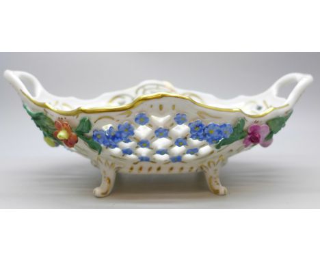 A Dresden flower encrusted basket with flowers detail to the centre 