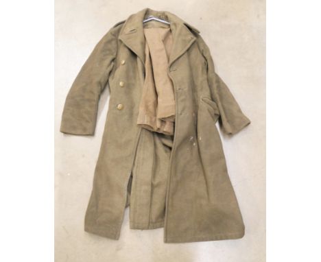 A vintage 1940 pattern military issue wool great coat and trousers - moth-eaten 
