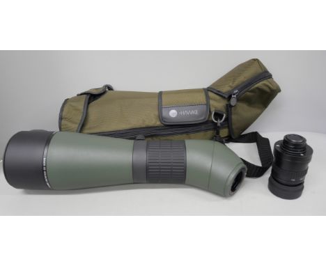 A Hawke Frontier Ed 20-60X85 spotting scope, as new in box, with a Vebon tripod