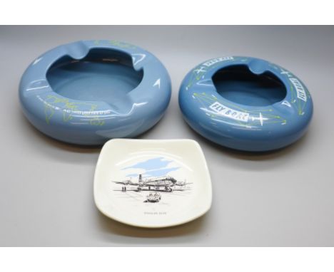 Three 1950s BOAC ashtrays, Wade, Copeland and Royal Norfolk