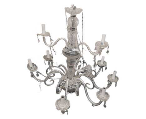An antique style crystal chandelier with barley twist stem 
