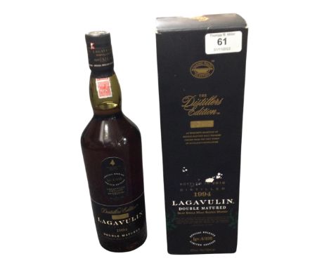 A bottle of Lagavulin Double Matured Islay Single Malt Scotch Whisky, The Distiller's Edition, distilled in 1994, bottled in 