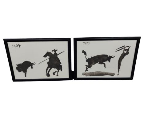 A pair of monochrome prints  - Bull fighting 