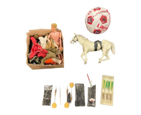 A signed Sunderland football together with vintage darts, Palitoy figure with clothing etc.