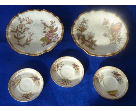 A pair of late 19th Century Royal Worcester blush porcelain Cabinet Plates, each Plate moulded in relief as a flower head, ha