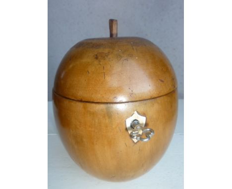 A George III style (probably 20th Century) Tea Caddy in the shape of an apple, bone escutcheon and with key, 11.5cm high 