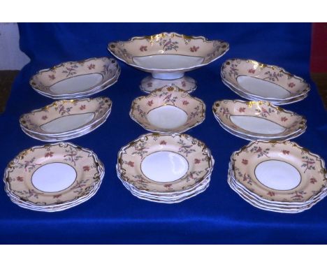 A Spode Felspar Porcelain part Dessert Service, comprising one large boat shaped Comport, four further boat shaped Dishes tog