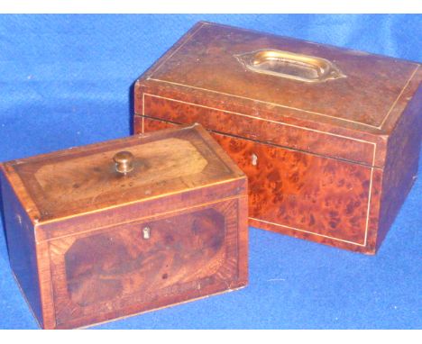 A George III period mahogany and rosewood/king wood crossbanded two division Tea Caddy (replaced internal lids), circa 1800, 