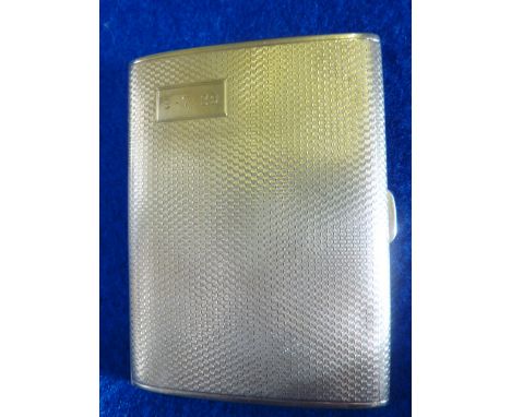 A 9 carat yellow gold Cigarette Case, engine turned decoration and the rectangular cartouche with the date 9-7-29, 8.25cm app