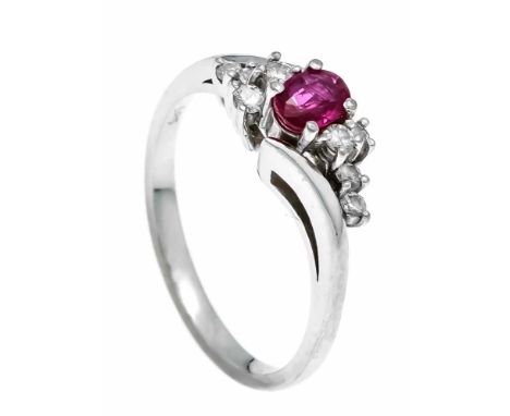 Rubin-Brillant-Ring WG 585/000 mit einem oval fac. Rubin 5 x 3,5 mm in sehr guter Farbe und Reinheit sowie 8 Brillanten, zus.