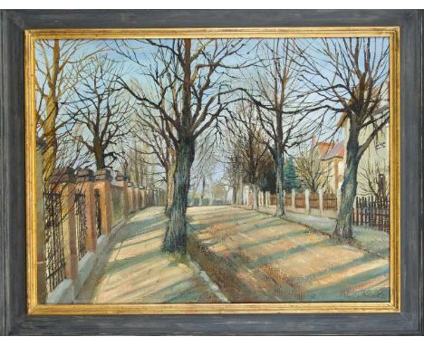 Rudolf Kanka (1899-1988), dt. Maler aus Böhmisch Leipa, tätig zuletzt in Meißen. Dorfallee, Öl auf Hartfaser, u. re. sign., 6