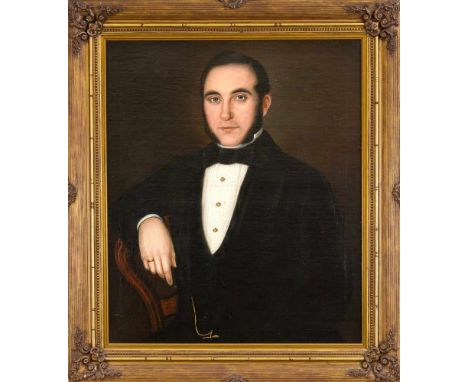 Anonymer Bildnismaler des Biederemeier um 1840, Portrait eines Mannes mit schwarzer Fliege, Öl auf Lwd., unsign., doubl., res