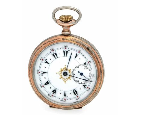 Junghans offene Herrentaschenuhr um 1900, 800-er Silber, teilvergoldet, rückseitig guillochiert mit freier Gravurkartusche, w