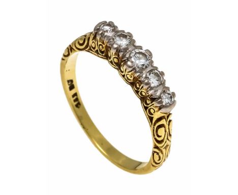 Art Déco Altschliff-Diamant-Ring GG/WG 585/000 mit 5 Altschliff-Diamanten, zus. 0,25 ct W/VS-SI, RG 54, 3,2 gArt Déco old Eur