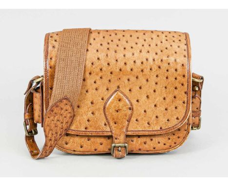 Vintage Straußenleder Tasche von Hermès, 2. H. 20. Jh., abnehmbarer Schulterriemen. Leichte Gebrauchsspuren, ca. 22 x 25 cmVi