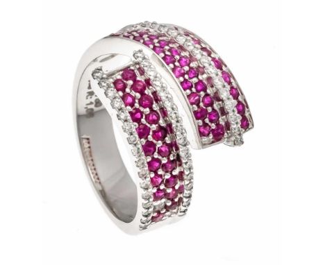Rubin-Brillant-Ring WG 750/000 mit rund fac. Rubinen, zus. 1,06 ct in sehr guter Farbe und Brillanten, zus. 0,35 ct TW/VS-SI,